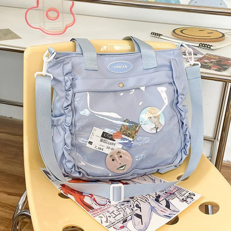 

HAEX Повседневная нейлоновая женская сумка Ita Bags 2025 Ruched JK Uniform DIY Аниме Значок через плечо Сумка-тоут с прозрачным окном Кукла Show Bolso Mujer