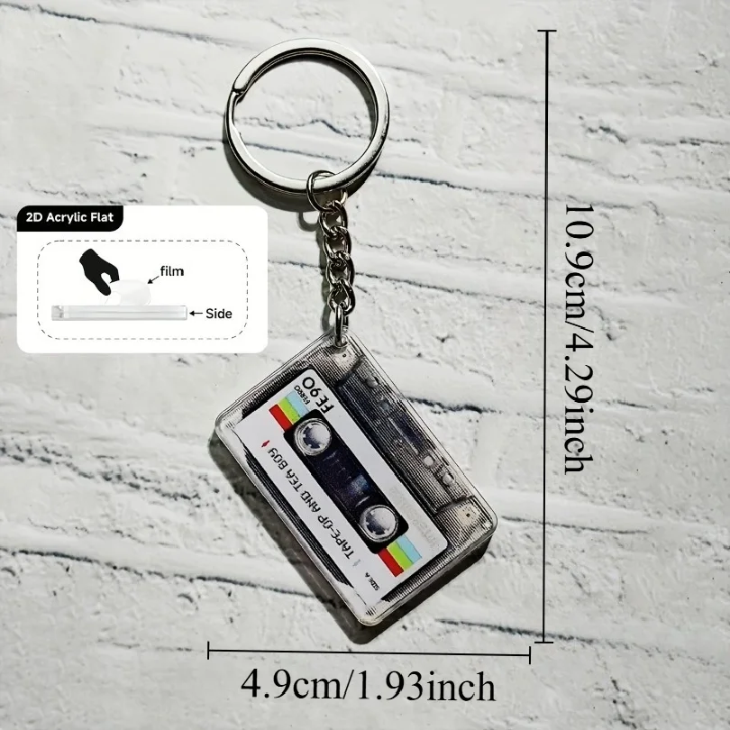 2pcs Vintage 8-Track Design with Colorful Tape Art, Durable Acrylic Material, Ideal for Backpacks, Wallets, and Accessories
