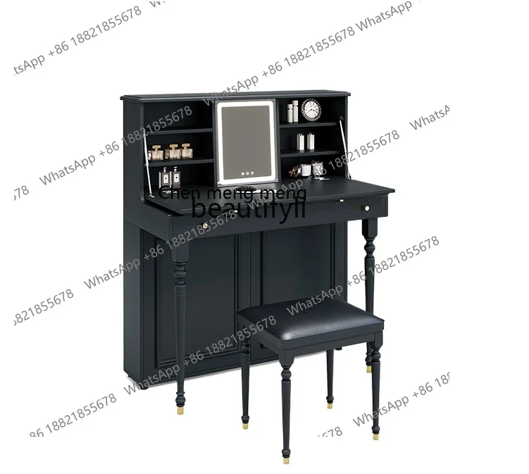 American Retro Dressing Table Storage Cabinet Integrated Bedroom Middle and Ancient Makeup Cabinet Black Storage Makeup Table
