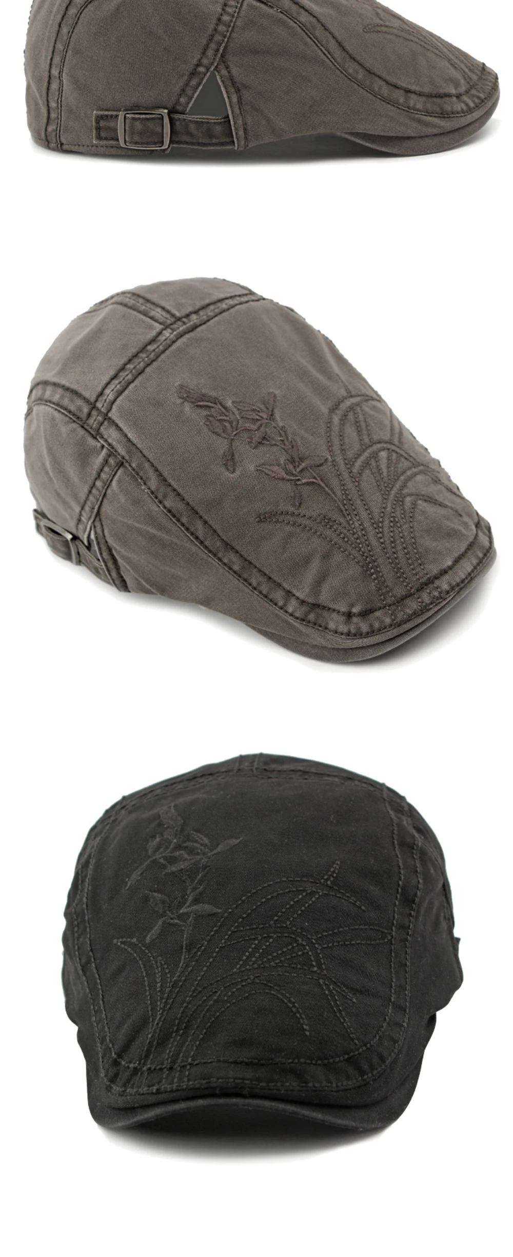 HT4406 Baskenmützen für Herren und Damen, Vintage Künstler-Mütze, Unisex Baumwoll-Flachmütze, Frühling Verstellbare Blumen-Baskenmütze – Detail 7