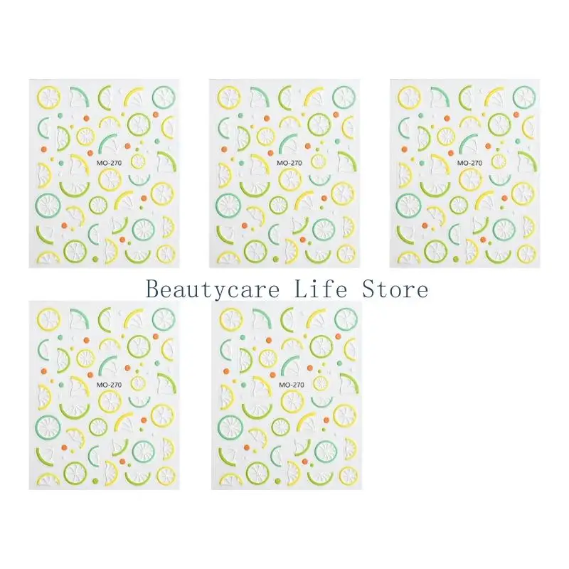 652c 5pcs pegatinas uñas verano 5 obras arte frutas calcomanías uñas fáciles e instantáneamente aplicar