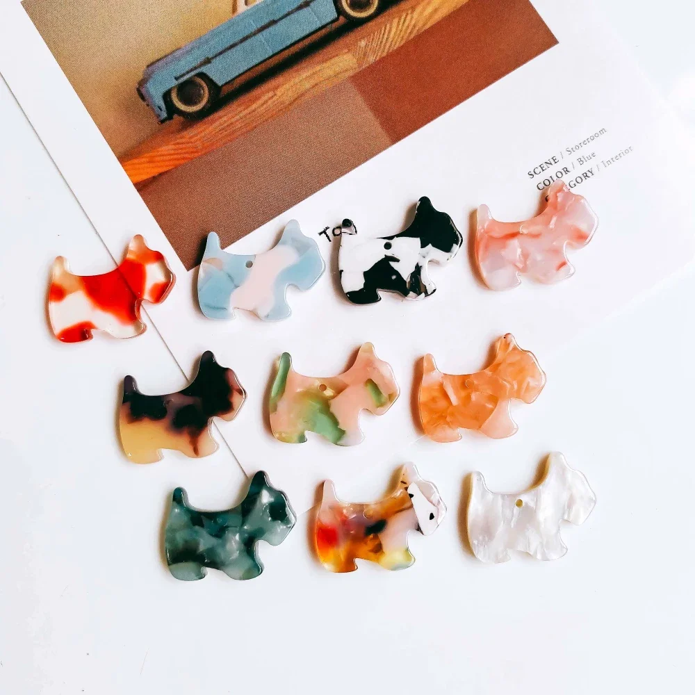 Dog Shape Resin Plastic Acetic Acid Eardrop Diy Material Pendant Necklace Earring Charms Jewelry Component 8pcs