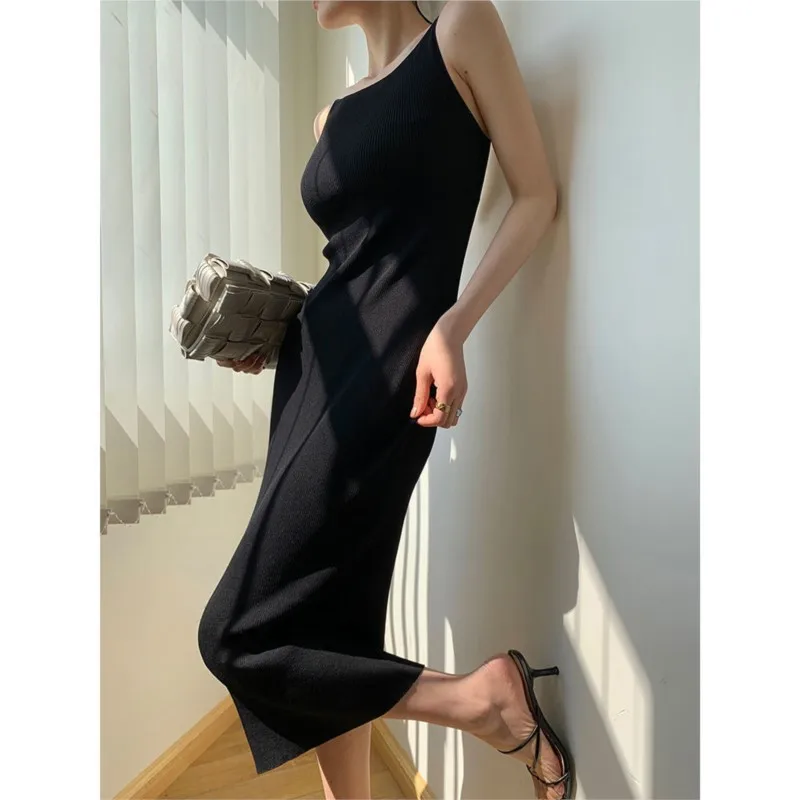 2025 Summer French Minimalist Design Knitted Strap One Piece Collar Sleeveless vestido High End Bright Color Tank Top Long Dress
