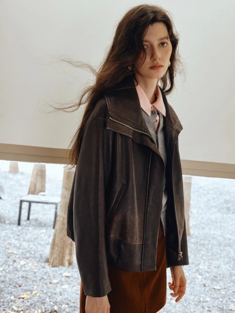 OLrain femmes veste en simili cuir col rabattu à manches longues conception veste 2025 automne solide décontracté coupe ample manteau GO57QW001628