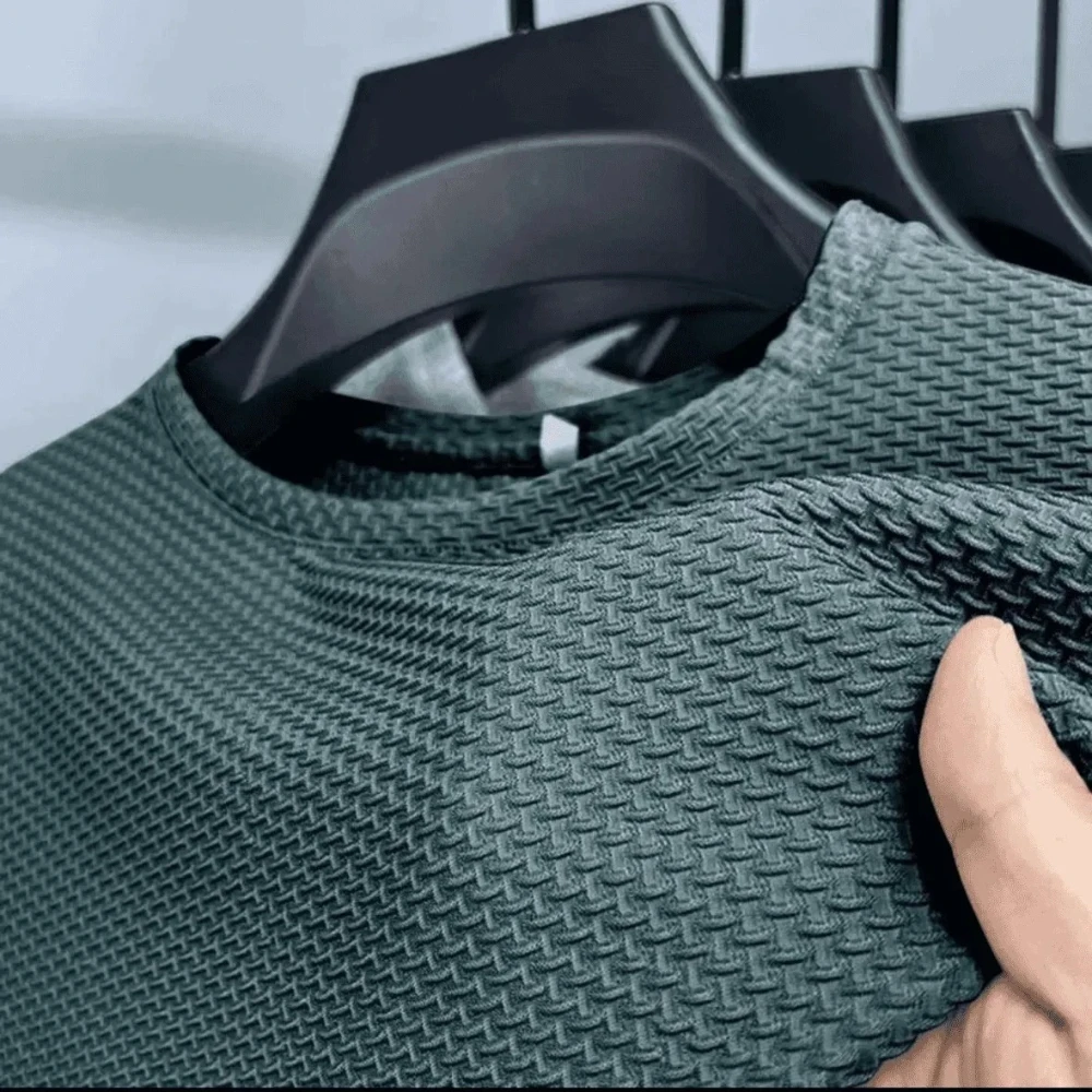 Men Ice Silk Bamboo Mesh T-shirt Summer Elastic Short Sleeve Round Neck Tees Casual Slim Fit Basic Tops Trendy Male Daily Streetwear Shirts image 5