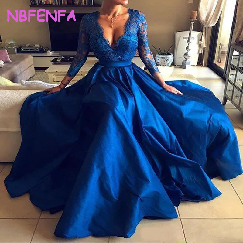 Sexy Deep V Long Evening Prom Dresses for Women Summer High Fork Elegant Lace Homecoming Wedding Party Dress Formal Occasions