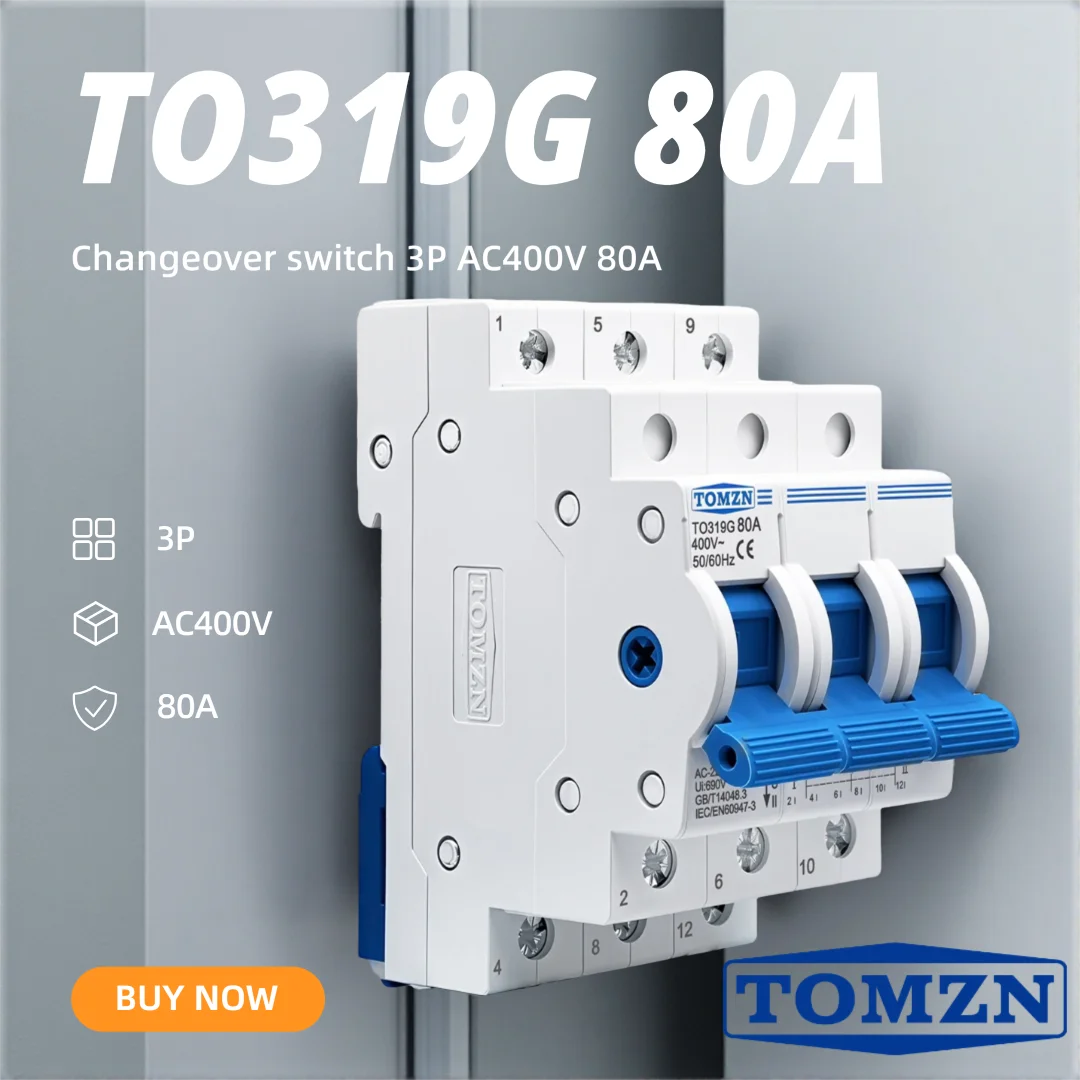 TOMZN TO319G 3 Phase 3P AC400V 80A Changeover Switch MTS Dual Power Manual Transfer Isolating Circuit Breaker Disconnectable