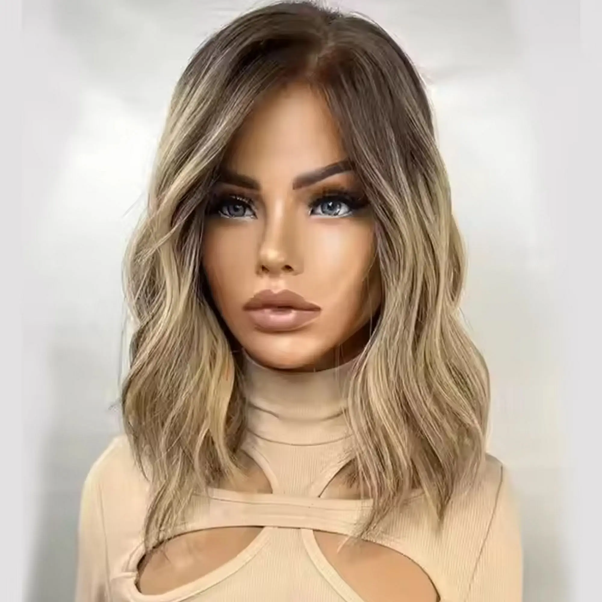 Shoulder New Style Caramel Brown Highlights Ombre Trendy Synthetic Lace Top Wigs Top Sale 13*4 HD Invisible Lace Glueless Wigs