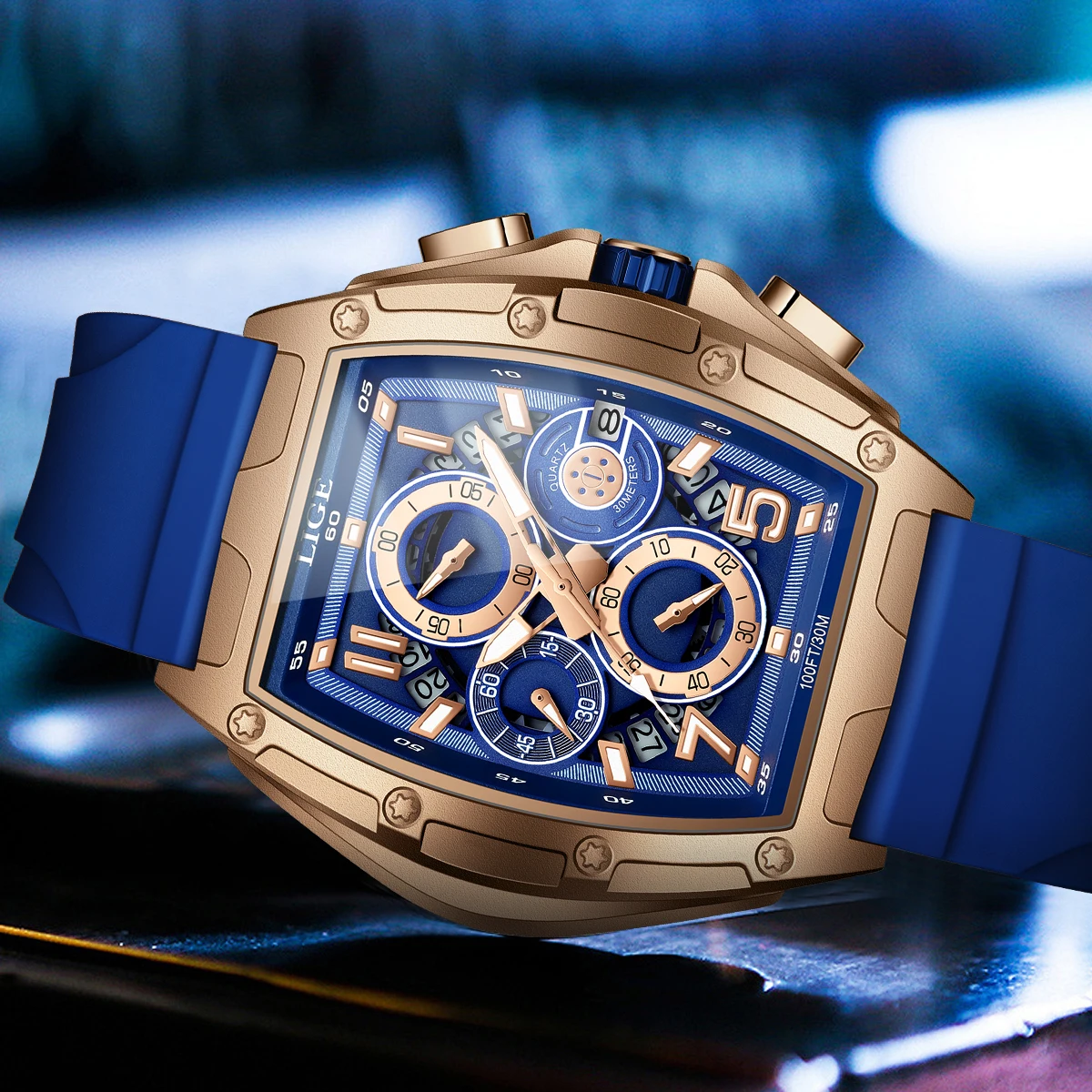 

LIGE Sports Men's Watch Luxury Fashion Watches For Men Unique Square Design Watch Chronograph Quartz Waterproof Tape Wristwatch