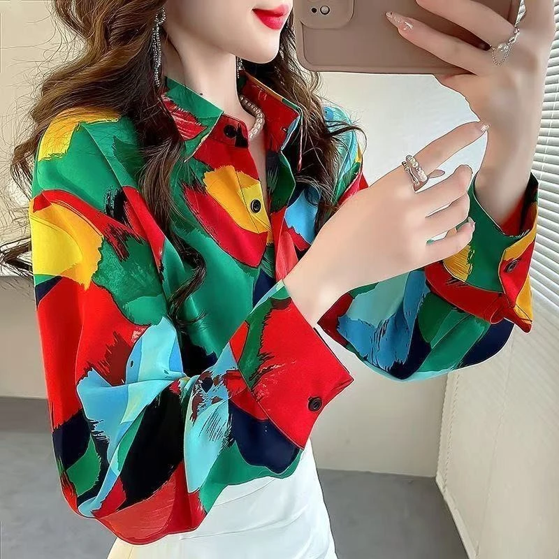 

2026 Spring Trendy Floral Blouse for Women Luxe Chiffon Long Sleeve Ageless Elegance with Slimming Effect​