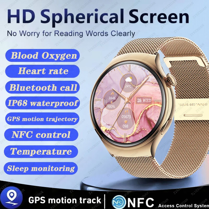 

2024 GPS For Huawei Watch 4 Mini Smartwatch Women AMOLED 360*360 HD Screen Body Temperature Waterproof NFC Lady Smartwatch Watch