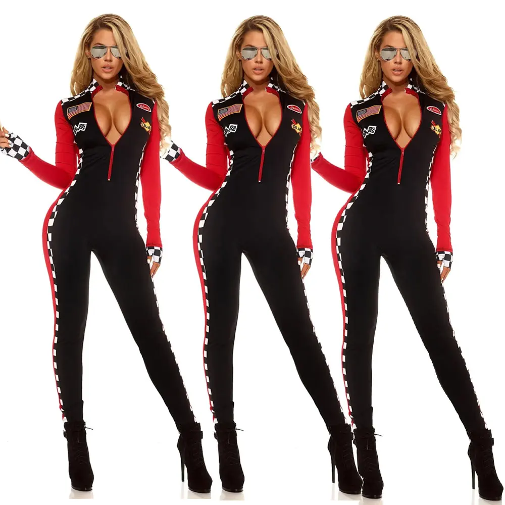 

Halloween Sexy Lady Super Racer Car Girl Jumpsuit Racing Driver Costume Racer Girl Cheerleaders Costume Cosplay Outfit