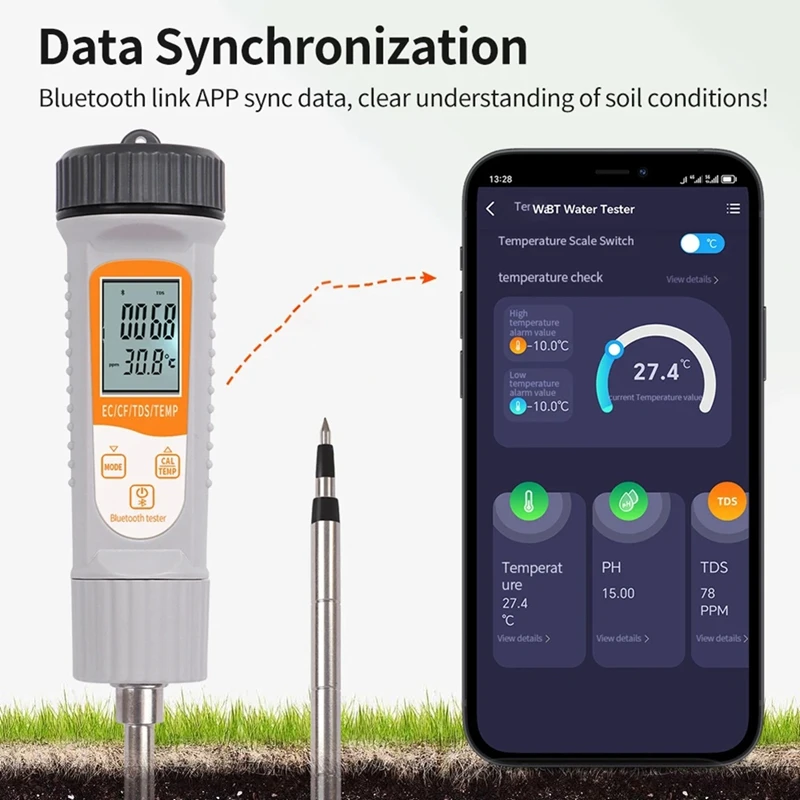 4 In 1 Soil Tester With Bluetooth EC/TDS/CF Temperature Meter Soil Detector For Hydroponics Planting Garden Greenhouse