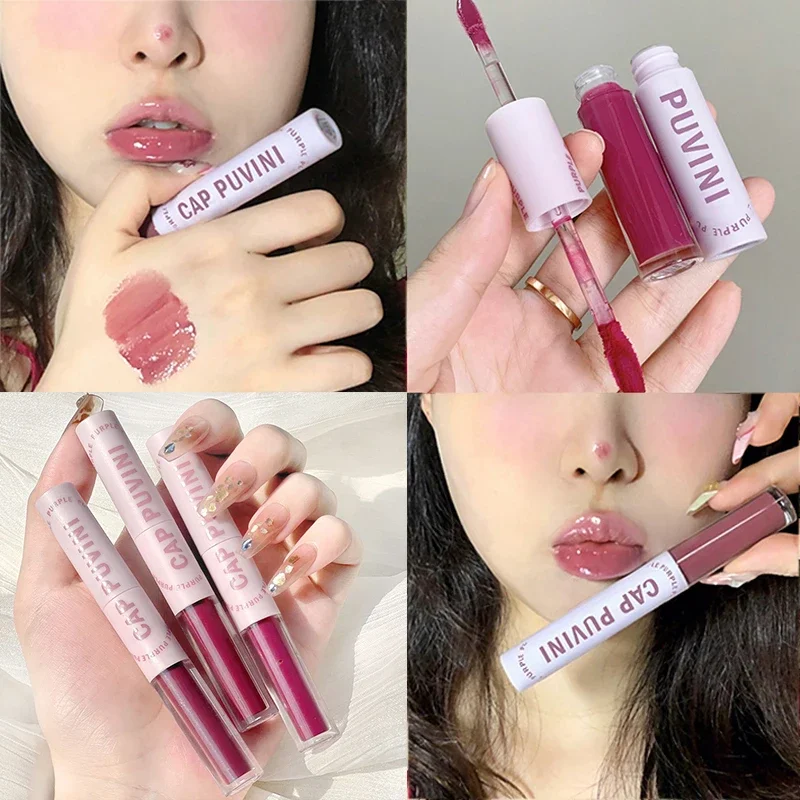 2 IN 1 Mirror Lip Gloss Matte Lipstick Set Grape Purple Sexy Women Lip Tint Mud Waterproof Long Lasting Plump Lips Cosmetics Kit