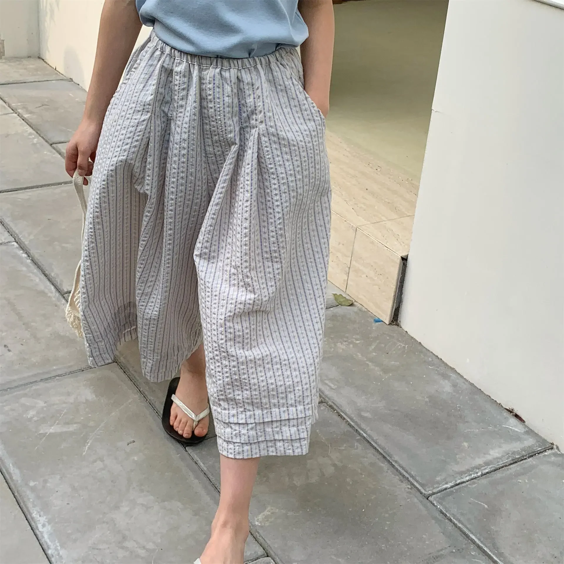 

1 - 6 Y Toddler Clothes Cute Kids Girls' Cotton Linen Comfort and Style Combined Striped Wide Leg Mosquito Proof Pants Ideal