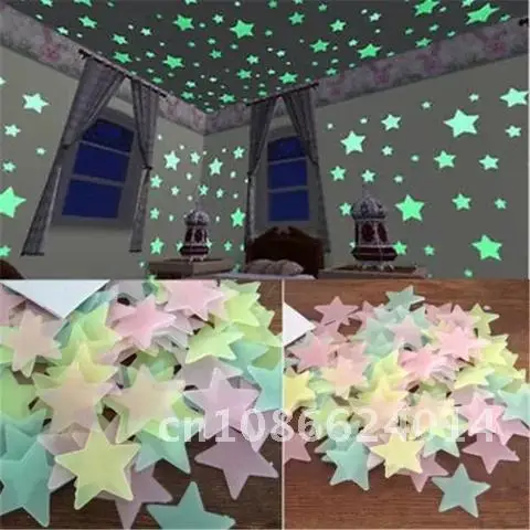 

50pcs Luminous Fluorescent Wall Stickers 3D Stars Glow In The Dark For Kids Baby Room Bedroom Ceiling Home Decor