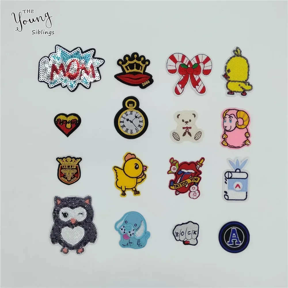 Hot sale Exquisite Owl Letter Patch Cartoon Sequins Iron on patches Kids DIY Stripe Embroidery Sewing Clothing Accessories