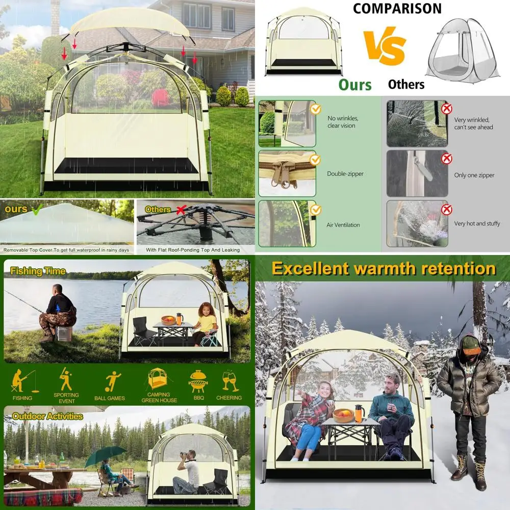 

Portable Weather-Resistant 1-2 Person Bubble Tent with Removable Roof and Waterproof Floor for 540° Panoramic View