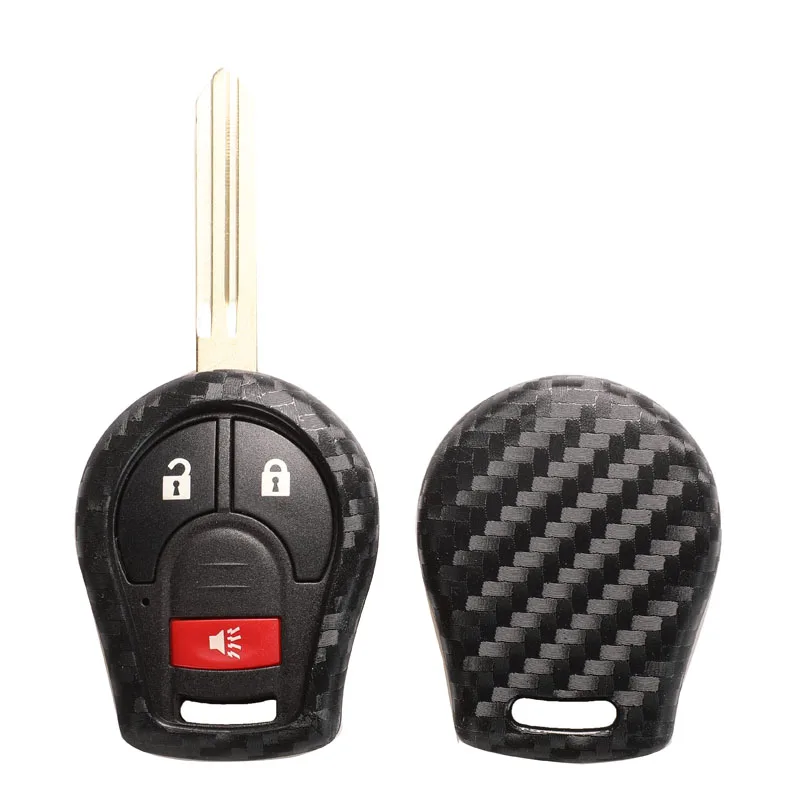 jingyuqin For Nissan Juke March Qashqai Sunny Sylphy Tiida X-Trail Carbon Carbon Fiber FOB Remote Key Case Silicone Cover