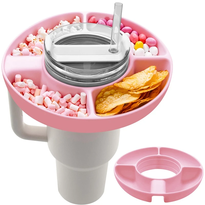 1 PCS Snack Bowl For Stanley 40Oz Cup With Handle Reusable Snack Tray Pink Silica Gel For Stanley Snack Tray