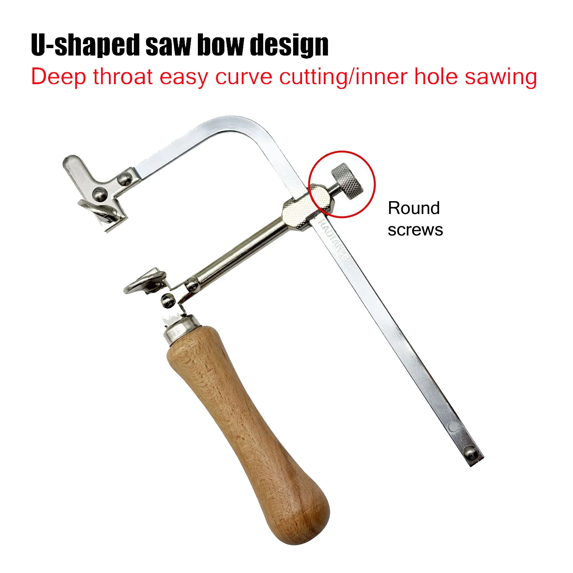 1 Set Movable Bow U-shaped Wire Saw Wooden Handle Curve Wire Saw Jewelry Cutting DIY Hand Tool with Blade 12 Pieces Adjustable