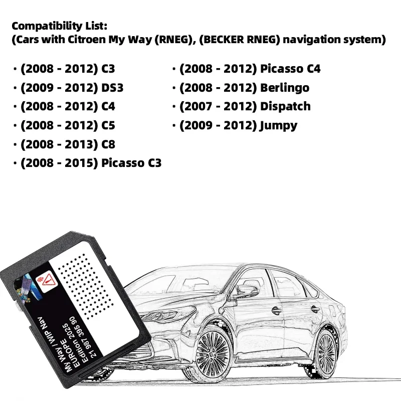 Update My Way Navigatie 2025 GPS Europa Kaarten SD-kaart voor Citroen DS3 C3/C4/C5/C8 Picasso C3/C4 Berlingo Dispatch Jumpy Vehicle