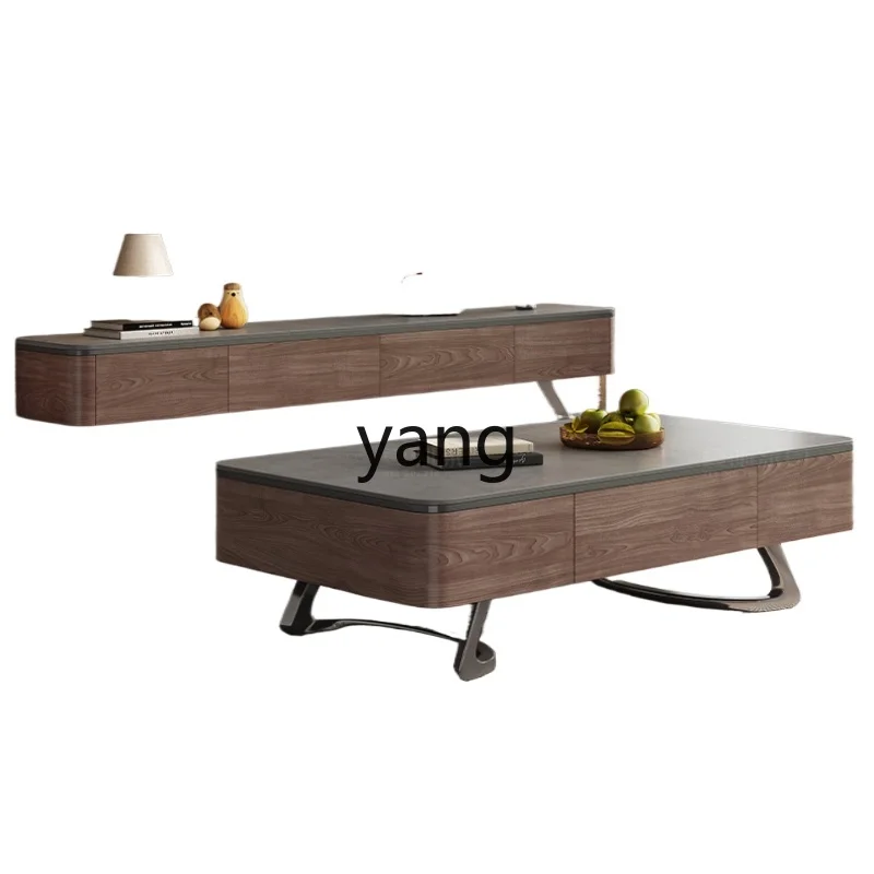 Yjq Light Luxury Coffee Table Modern Minimalist Marble Villa Microlite Tea Table TV Cabinet Unit