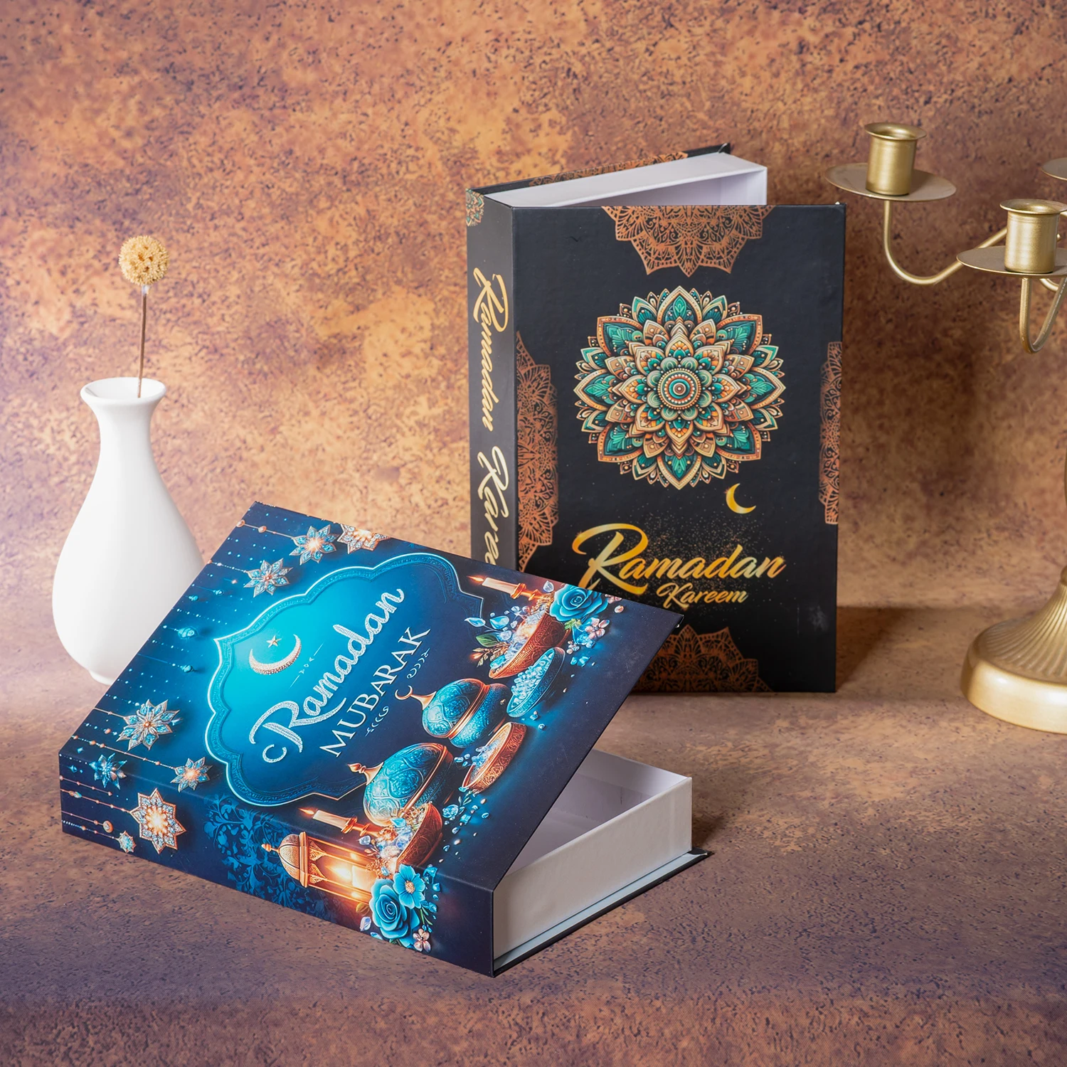 Livros falsos de luxo da série Ramadan para decoração, caixa de armazenamento de livro de simulação que pode ser aberta, mesa de café da moda, livro decorativo