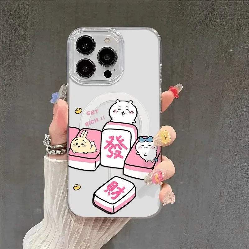 Kawaii Happy Chiikawa Cute Creative Mahjong Magsafe Phone Case For iPhone 16 15 14 13 12 11 Pro Max Plus MINI Y2K Lucky Cover