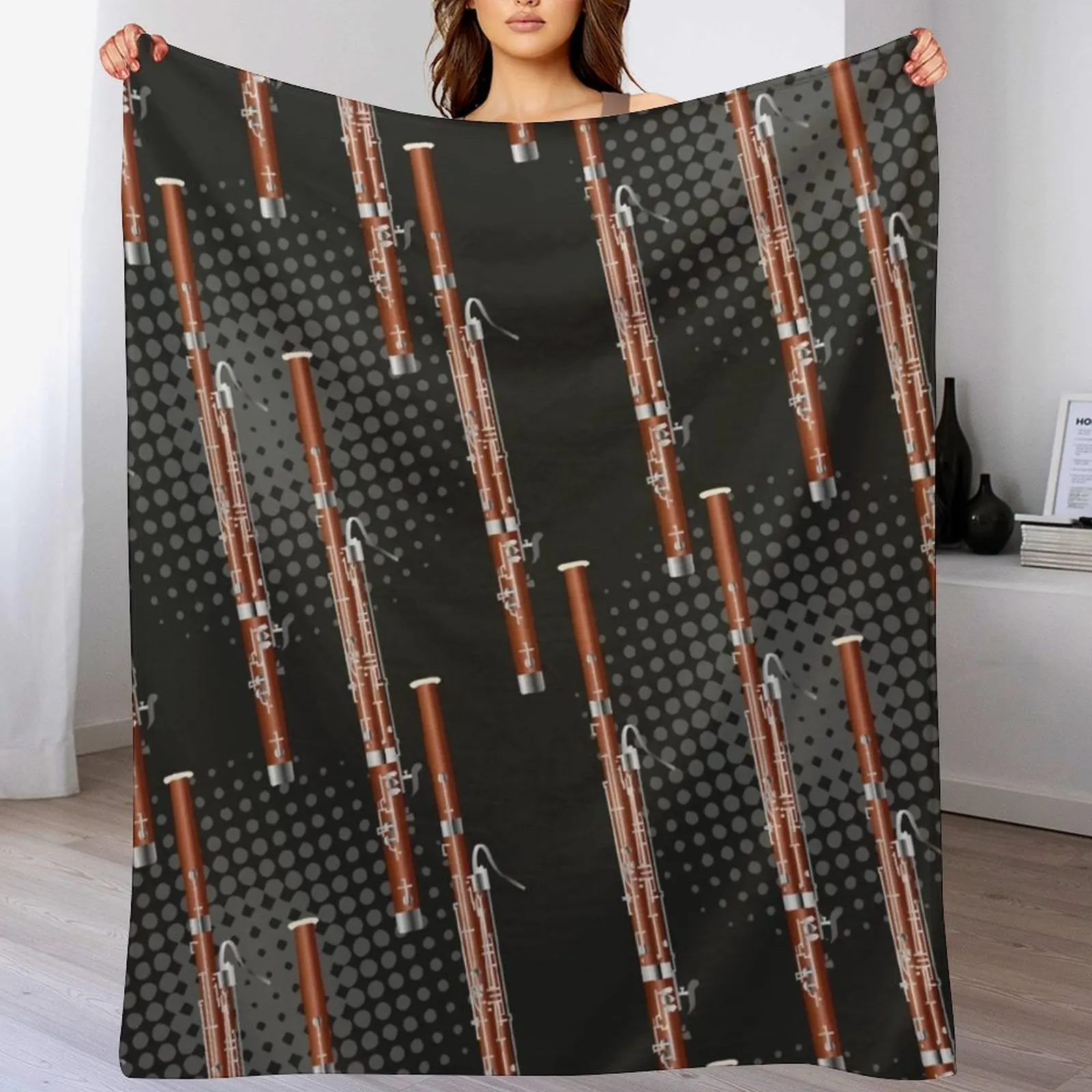 

Bassoon on black / gray Throw Blanket blankets ands Flannel Sofas Camping Blankets