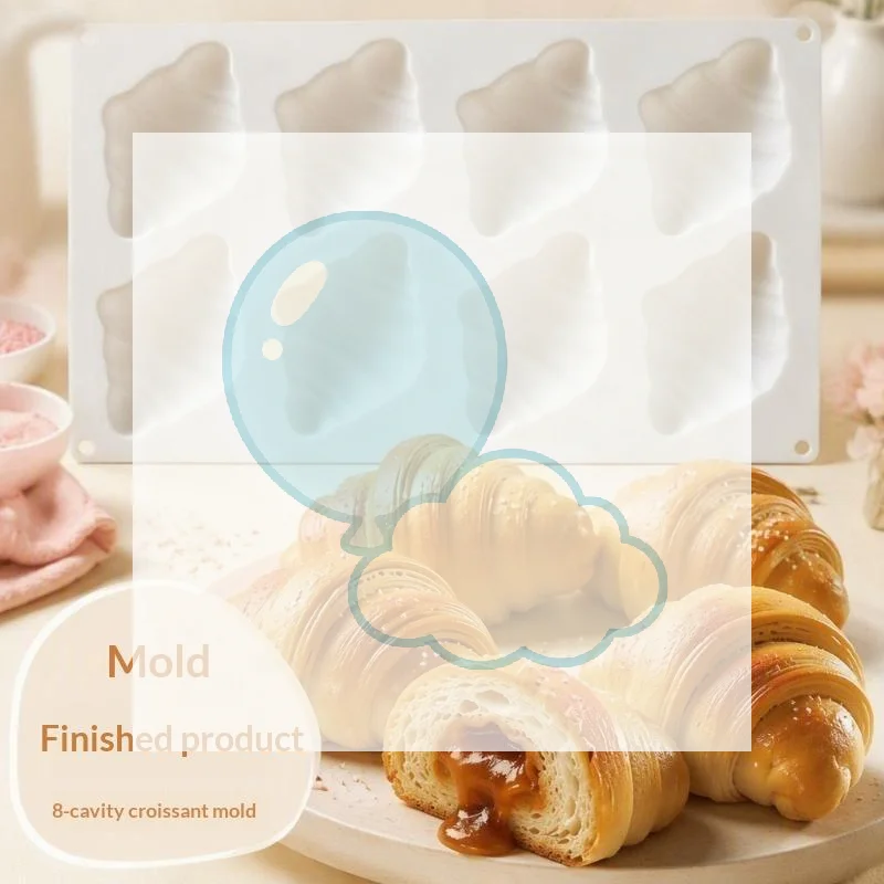 8-piece Horn Cake Mousse French Dessert Chocolate Kitchen Food Grade Silicone Mold Cake Decoration Accessories Silicone Molds