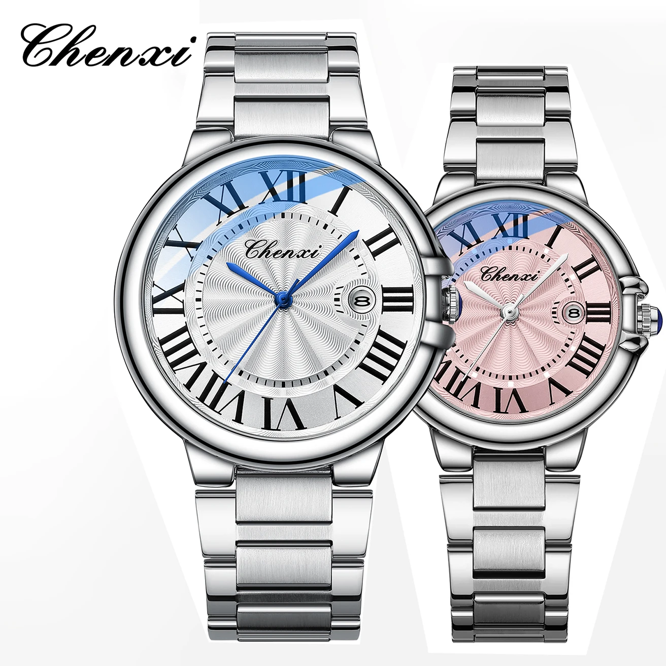 CHENXI origineel horloge paar horloges paar mannen en vrouwen 2 stuks set zakelijke mode roestvrijstalen band analoog quartz horloge