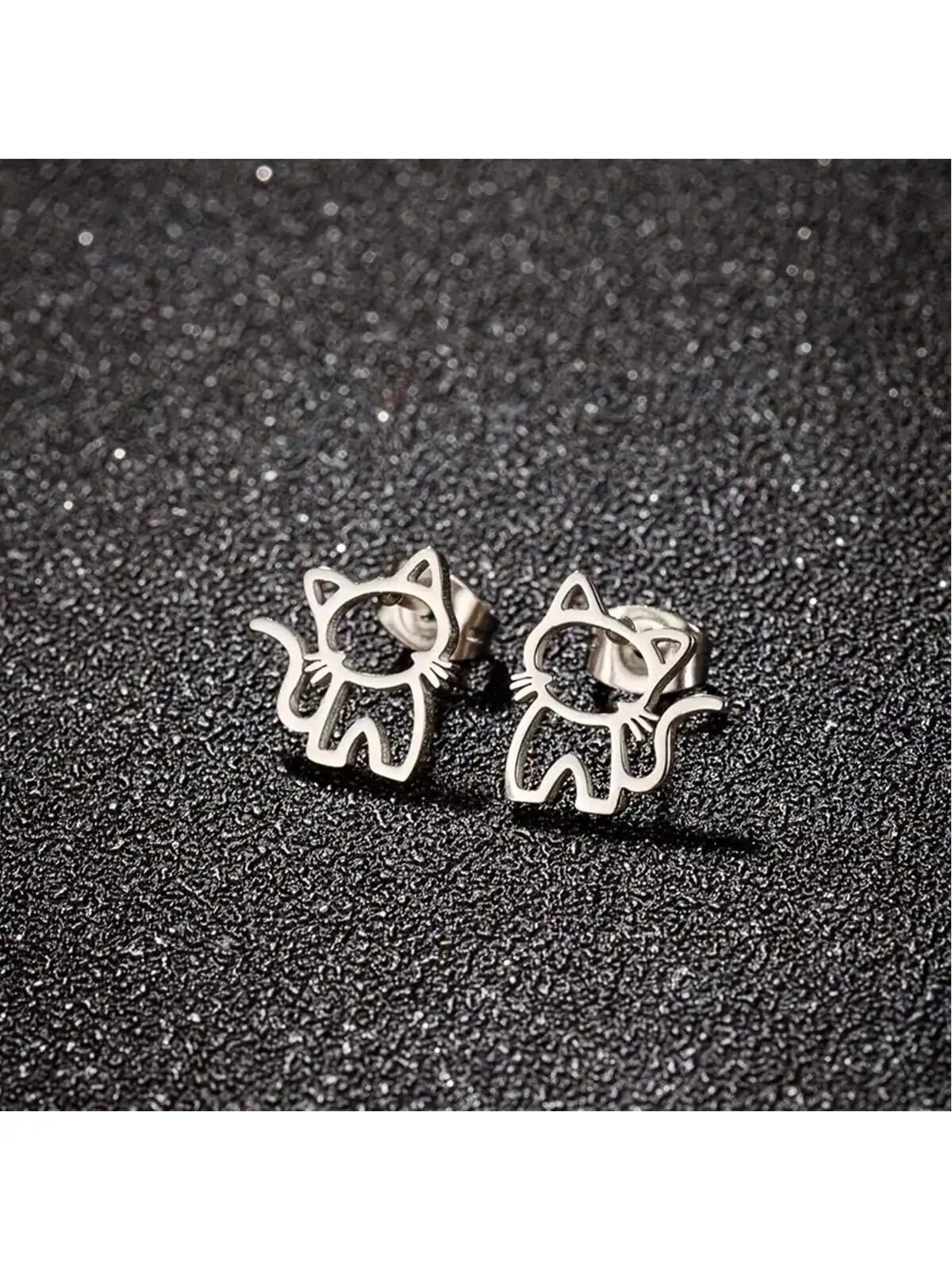 

1 Pair Cute Cat Stainless Steel Stud Earrings for Mens Womens Punk Students Gifts Trend Fashion Small Ear Studs Jewelry