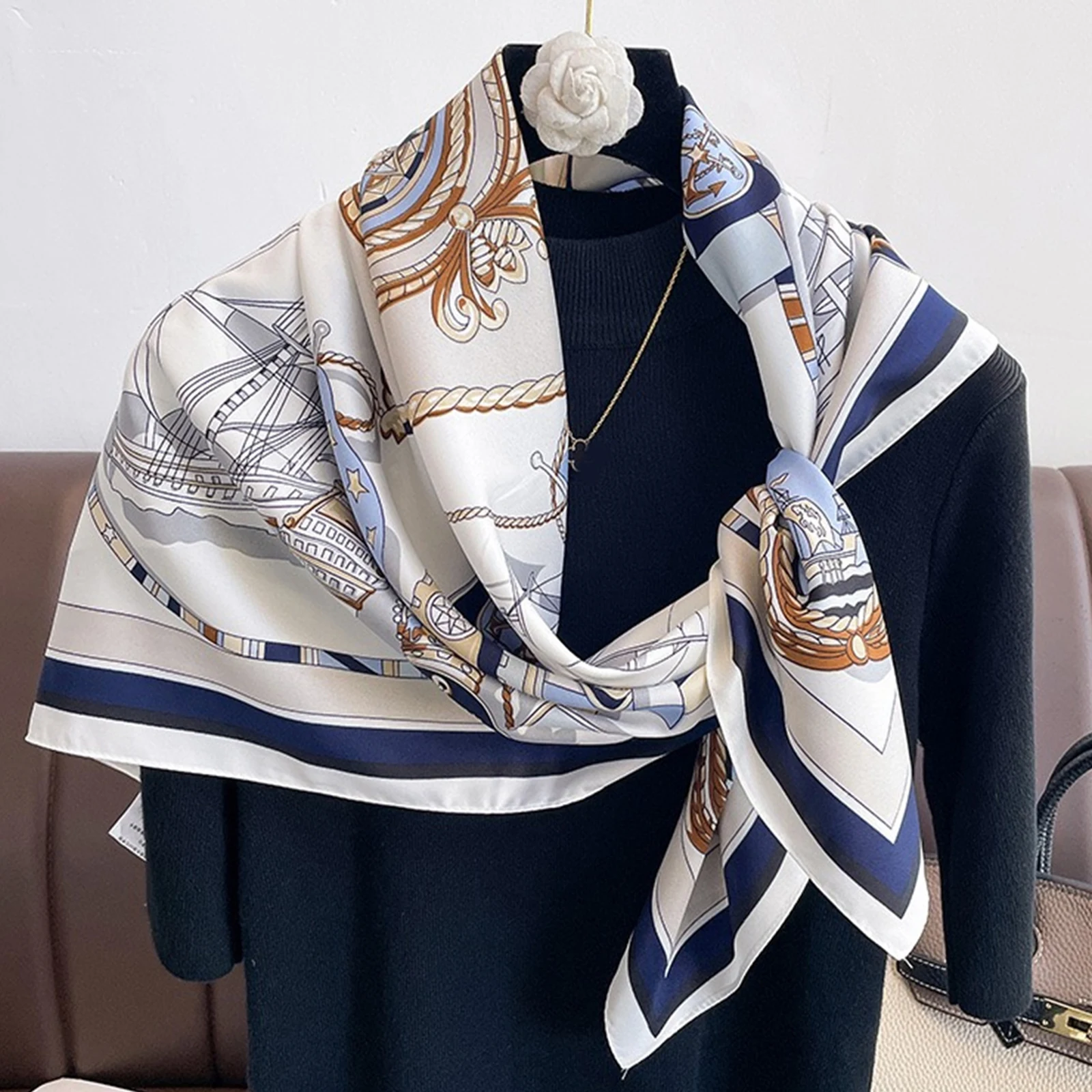 90*90CM Shawls Fashion Beach Sunscreen Silk Scarves Europe And America Kerchief Popular Print Square Bandannas