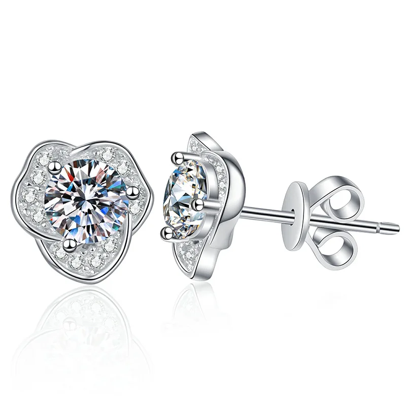 LioraGem Women's Luxury Camellia Diamond-Studded Earrings, D-Color 0.5-Carat Moissanite Ear Studs Platinum PT950 Stamp