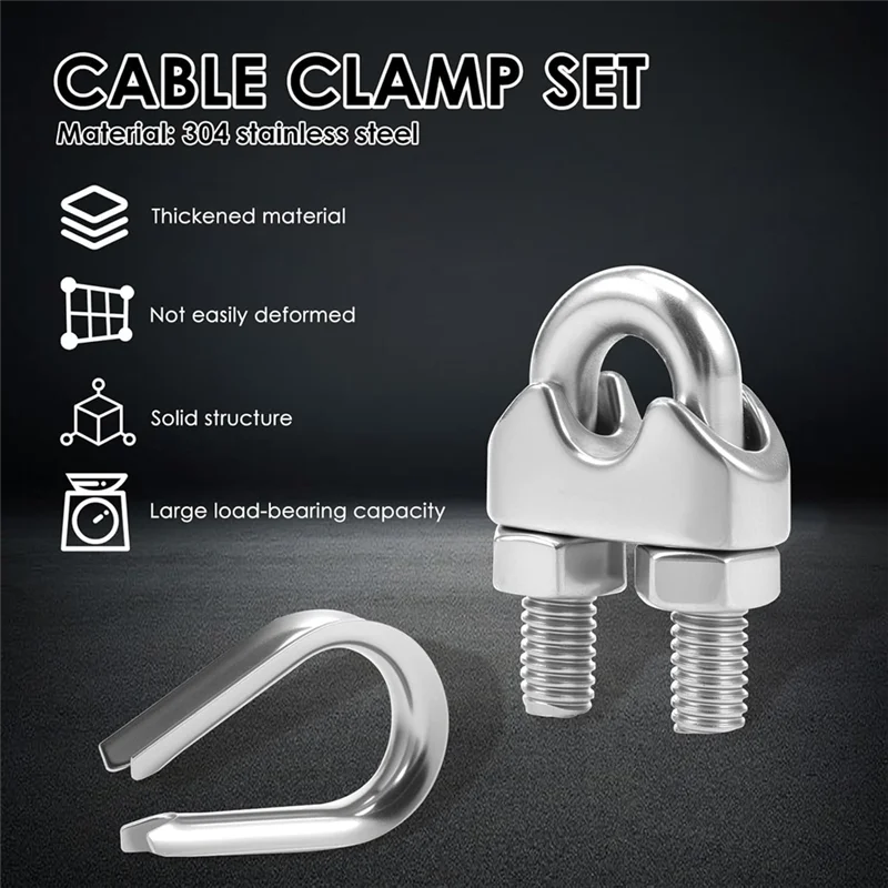 

A27F-Wire Rope Clamps 20Pcs Set, M6 304 Stainless Steel U Bolt Saddle Fastener Wire Rope Thimble Cable Clamp