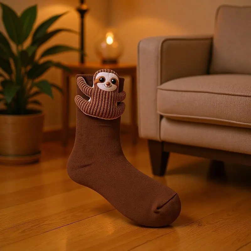 Man Woman White funny sloth plush toy socks Fun Octopus Panda crochet cute fashion animal pattern Designer Creative socks