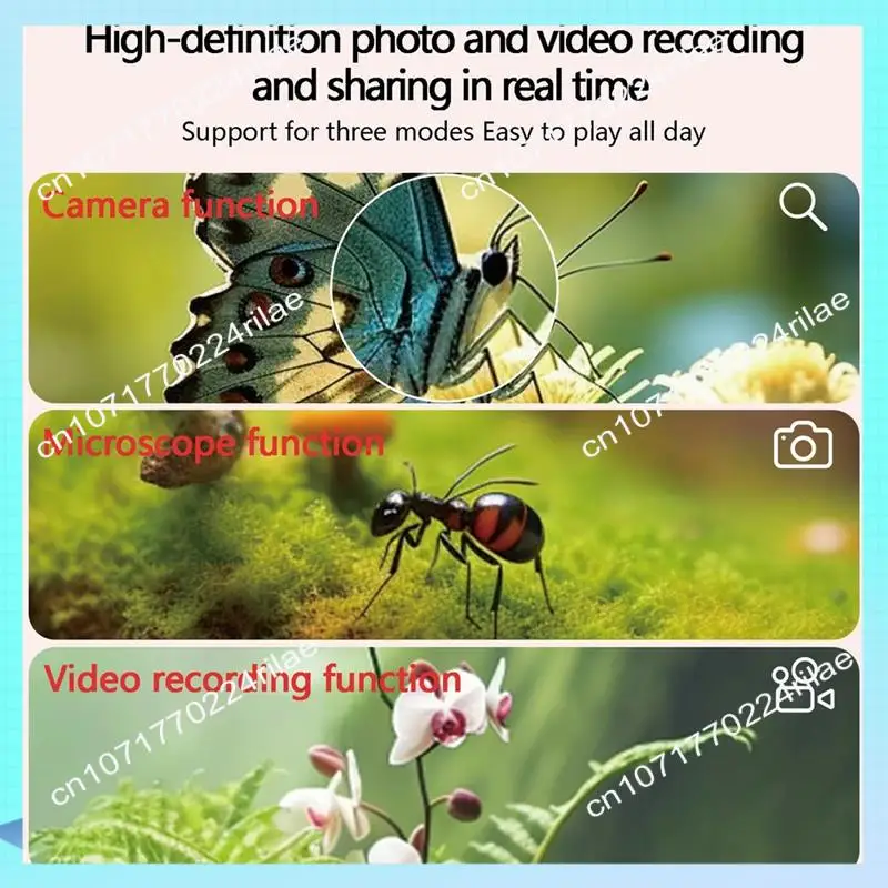 A17Z Microscopio per bambini Fotocamera 500X Microscopio portatile Fotocamera da 2 MP con 8 LED Rosa