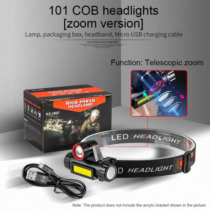 COB LED Headlamp Torch Rechargeable Headwear Flashlight Outdoor Waterproof Camping Fishing Mining Lantern Headlight With Magnet