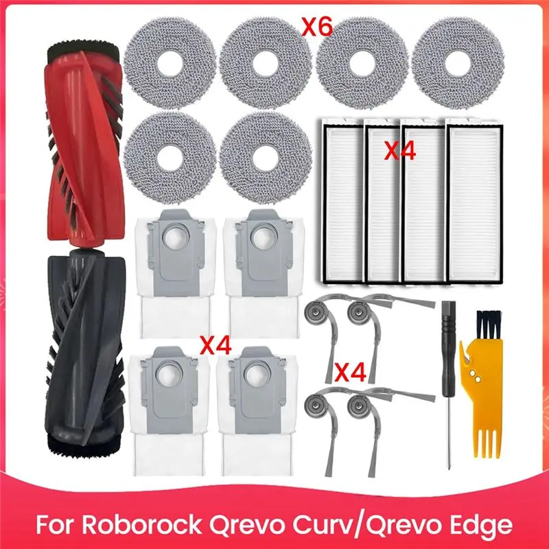 A74E-22PCS Vacuum Brush Filter Dust Bag And Mop Cloth Kit For Roborock Qrevo Curv/Qrevo Edge Vacuum Cleaner Replacement Parts
