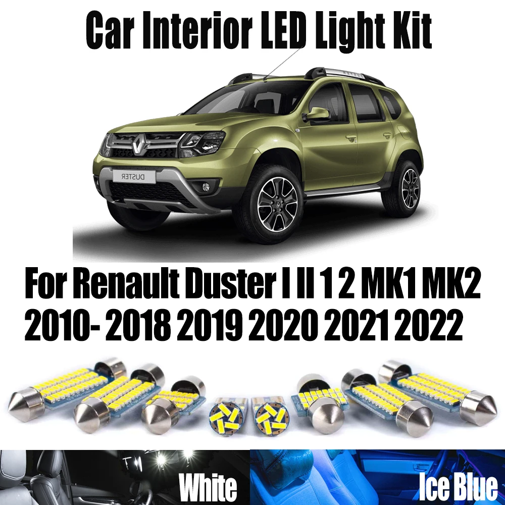 Kit de luz de techo de placa Interior LED Canbus para Renault Duster I II 1 2 MK1 MK2 2010- 2018 2019 2020 2021 2022 bombilla de cúpula de mapa de coche