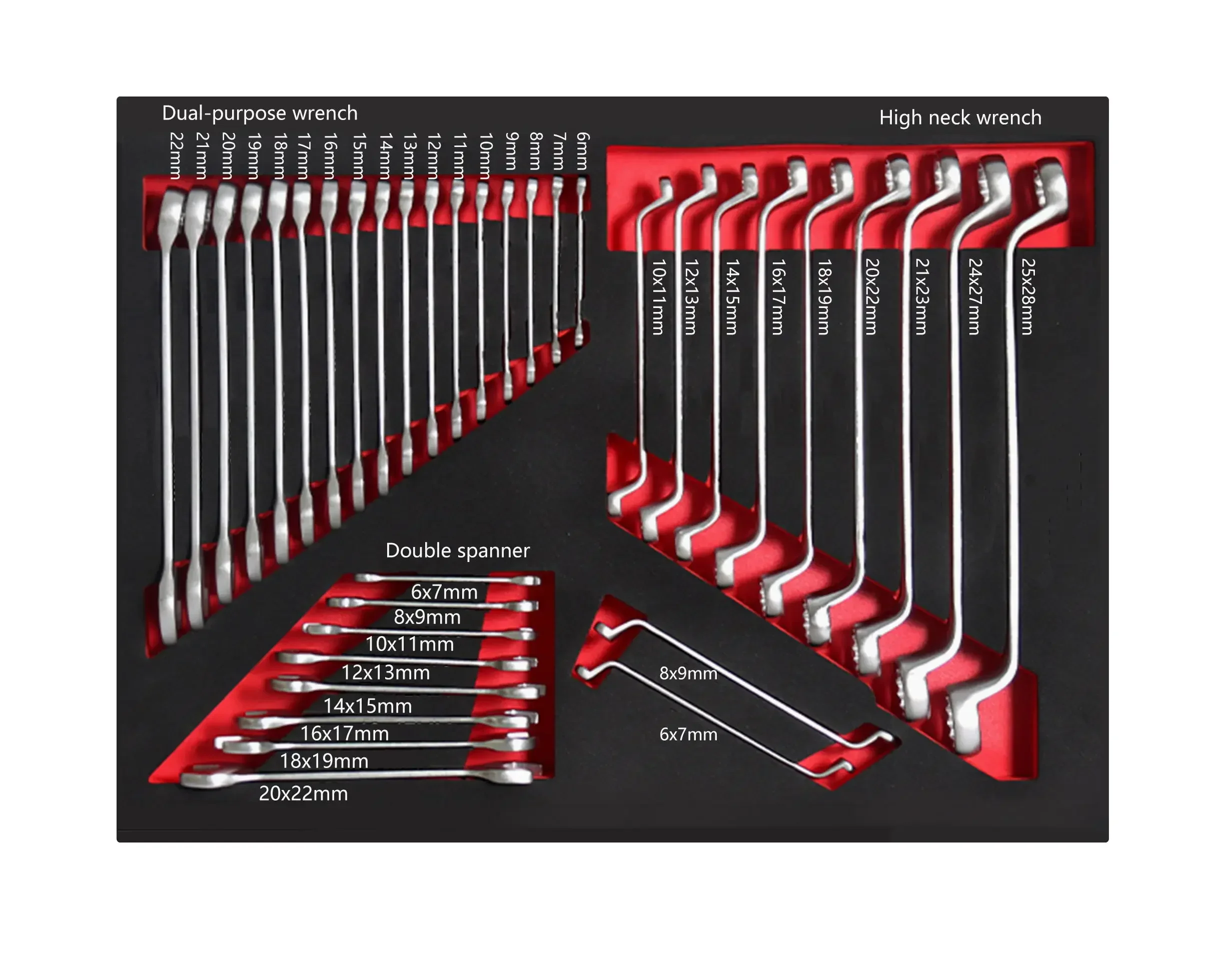 36PCS EVA Foam Tray OEM Professional Double Open End Wrench Chrome Vanadium Double Ring CRV Spanner Combination Wrench Tool Set