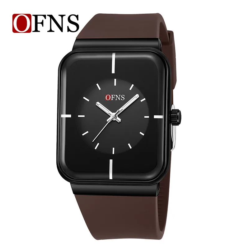 OFNS 1538 여성용 쿼츠 시계, 크리에이티브 패션 실리콘 스트랩 시계, 심플 트렌디 스퀘어 시계