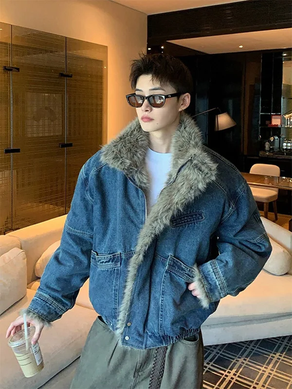 

Теплая мужская куртка с флисовой подкладкой, винтажная, из выстиранного денима, хлопковая, приталенная, для зимы, с застежкой-молнией, идеального кроя