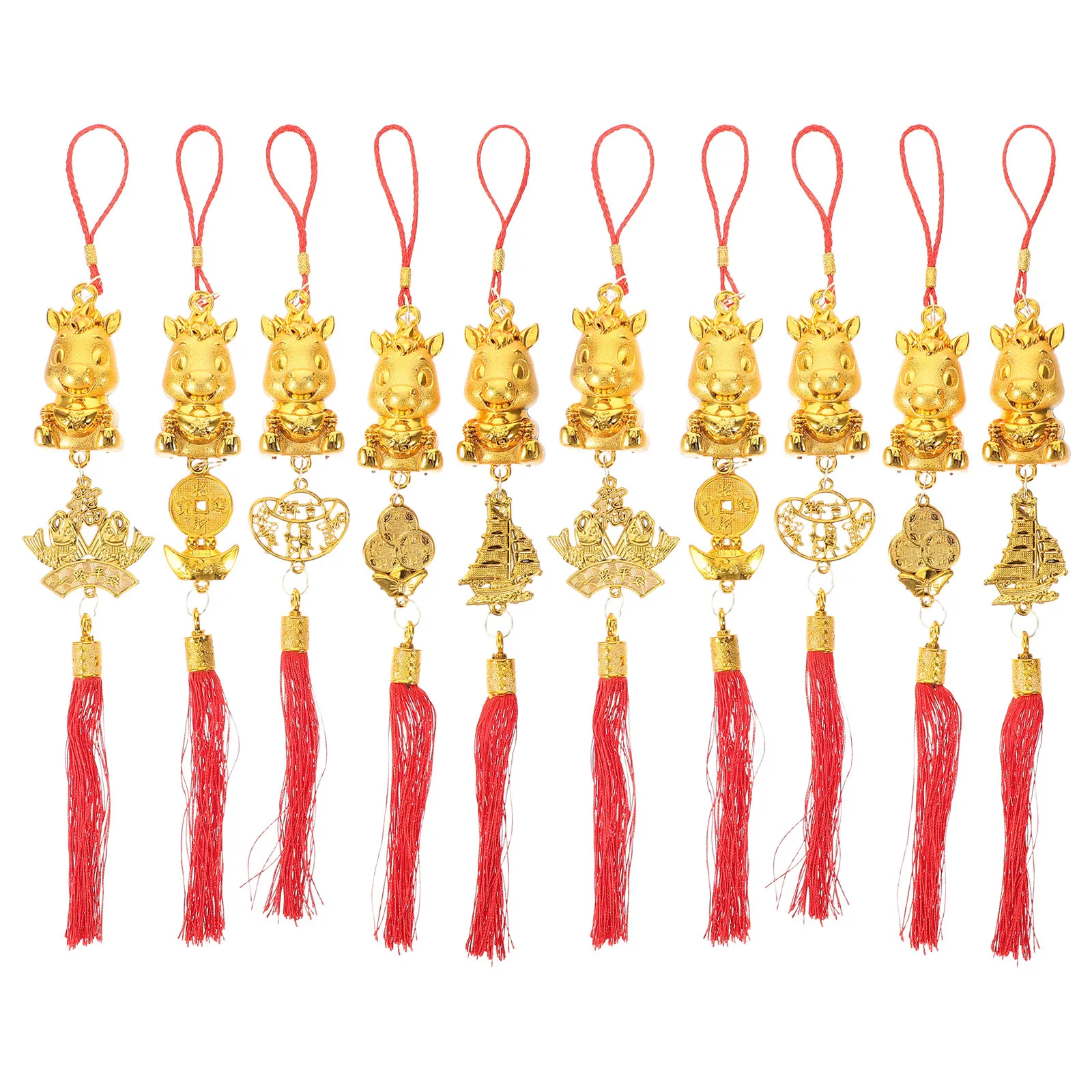 

10pcs Chinese Zodiac Horse Ornaments Lunar Bonsai Hanging Decor Red Tassel New Year Pendant Spring Festival Decoration - Good