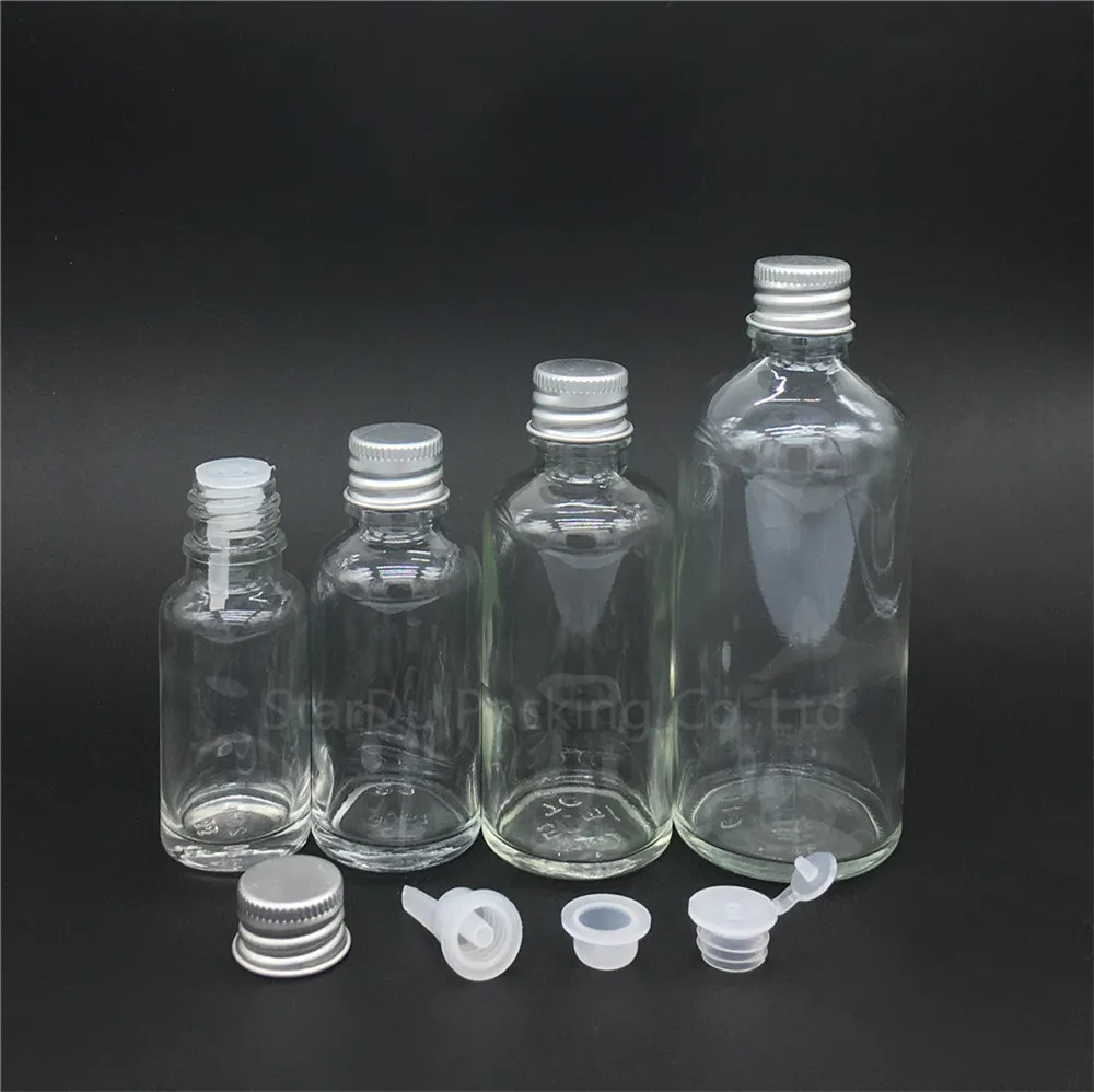 500x 5ml/10ml/15ml/20ml/30ML/50ml/100ml Transparent Glass Bottle Vials Essential Oil Bottle With Aluminum Cover Perfume Bottles