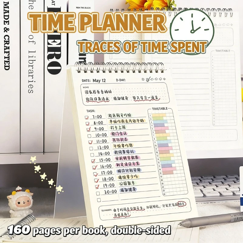 2PCS Planner Agenda Spiral A5 Notebook Schedules Daily Plan To Do List Notepad 160 Pages Thick Office School Supplies Stationery