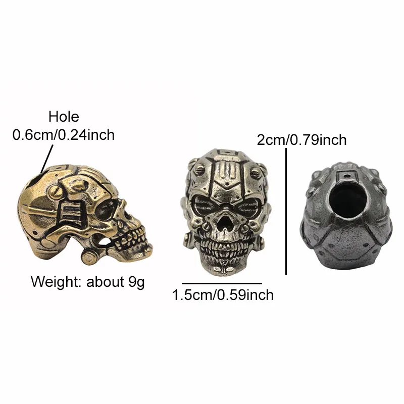 Mechanical Skull Head Brass Knife Beads EDC DIY Paracord Woven Bracelet Lanyard Pendant Accessories Outdoor Tool Hangings Charms