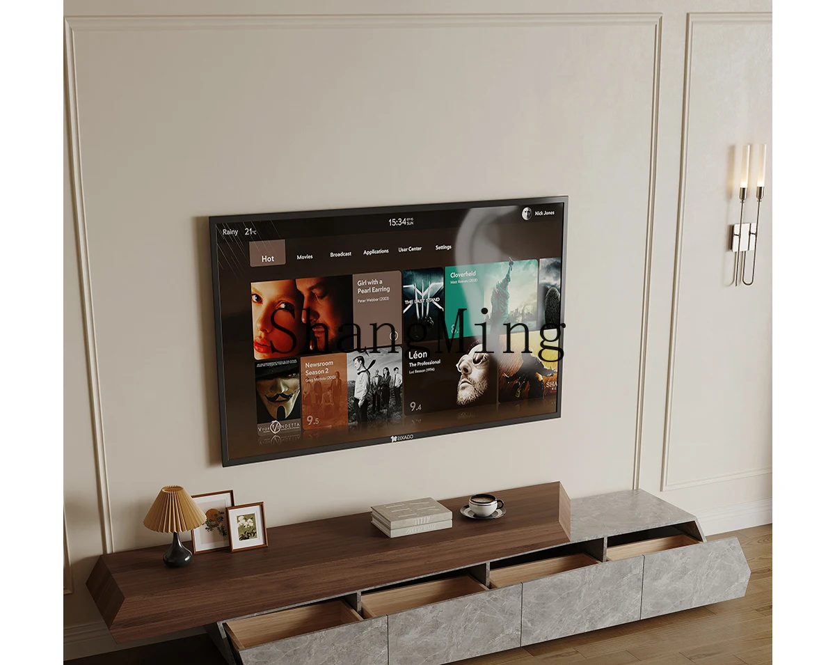 CL Vintage Style Black Walnut Wood Integrated Wall-Mounted TV Cabinet High-End Floor Model for Living Room Home Use