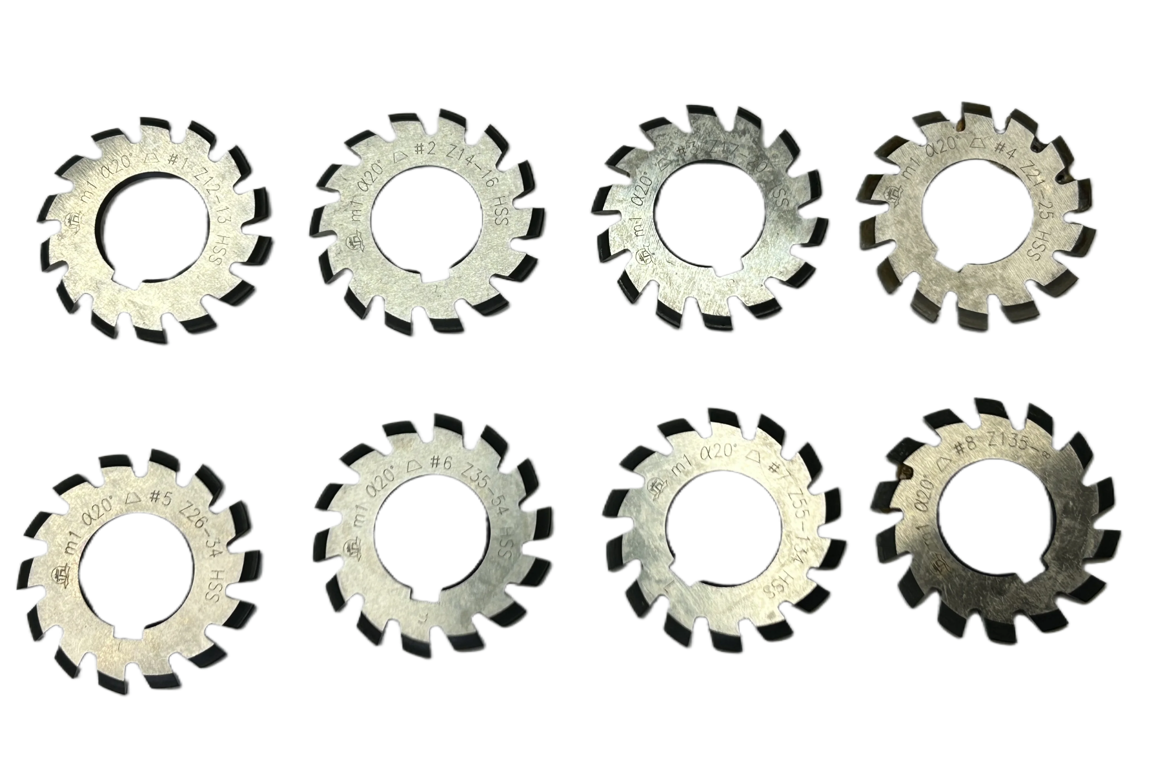 Bevel gear milling cutter M4 M5 M6 M8 M10 Modulus PA20 degrees NO.1-NO.8 8pcs/set HSS Disc milling cutter